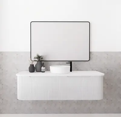 750-1500*450mm Matt White Curved Fluted Wall Hung Vanity MDF Board PVC Coating • $809