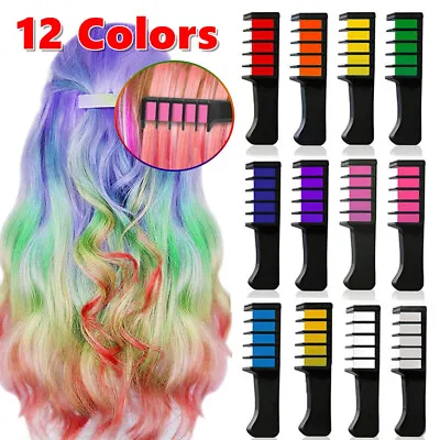 12PCS Hair Chalk Comb Temporary Bright Hair Color DIY Dye Salon Kit For Girls • £5.89