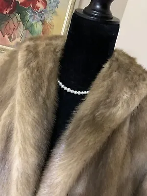 $65 • Buy Vintage Genuine Taupe Beige Mink Fur Cape Stole Wrap With Sleeves Cuffs