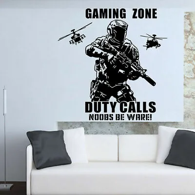 Game Wall Art Decal Duty Call Solider Helicopters Boys Play Room Sticker Decor • $16.99