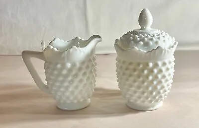 Fenton Milk Glass Hobnail Creamer And Sugar With Lid • $21.25
