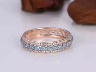 1.50Ct Lab Created Aquamarine Half Eternity Wedding Band Ring 14K Rose Gold Over • $102.79