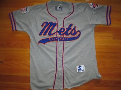 1990s Vintage NEW YORK METS Starter Script GRAY Baseball Jersey Jets L/XL GUC • $99.99