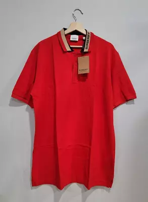 NEW Burberry London England Men Short Sleeve 2XL Polo Embroidered Red Shirt • $105