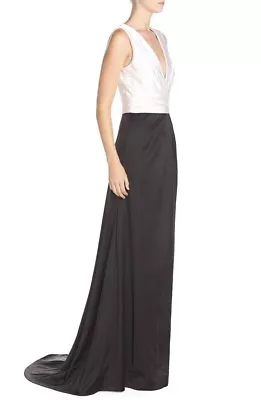 Stretch Satin Gown Black White Dress By VERA WANG Size 10 NWT • $208.25
