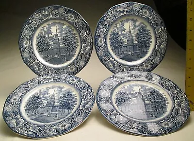 Vintage Liberty Blue Dinnerware Set 4 Dinner Plates Independence Hall England • $39.99