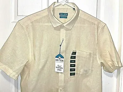 NEW TAG Tenth + Ocean Washable Linen Men's Ivory S.S. Shirt Size L • $16.78
