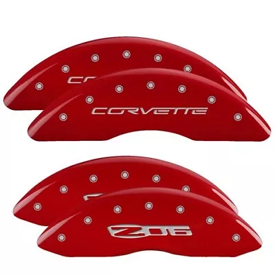 MGP Caliper Covers Set Of 4 Red Finish Silver Corvette / Z06 (C6) • $289