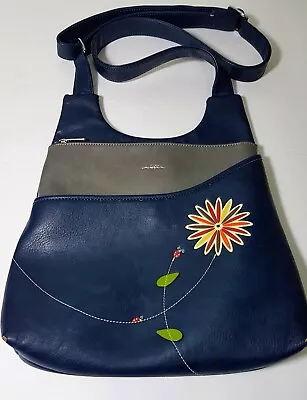 Espe Vegan Leather Handbag- Navy/Grey Floral - Adjustable Shoulder Strap • $25.75