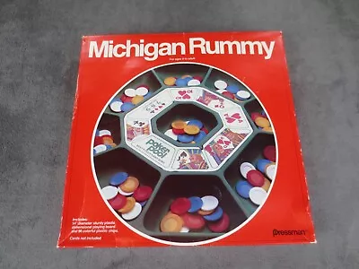 Pressman Michigan Rummy Game 14  Plastic Playing Board Chips Instructions In Box • $15.38