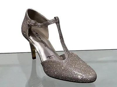 New Women’s Gold T-Bar Court Shoes T701 By Tamaris UK 5.5/EU 39 • £22