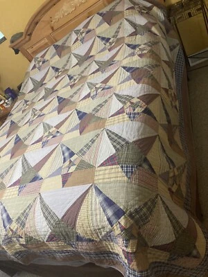 $189 • Buy Vintage Star Quilt Patchwork Stars Queen Checkered Backside Lone