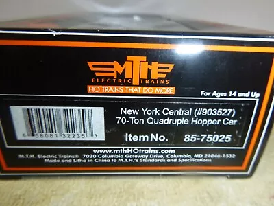 /ho Mth Rtr Car- New York Central 40' Quad Coal Hopper Car With Load • $35