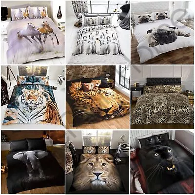 Photo Print Animal Duvet Covers Single Double & King - Horses Leopard Tiger • £14.99