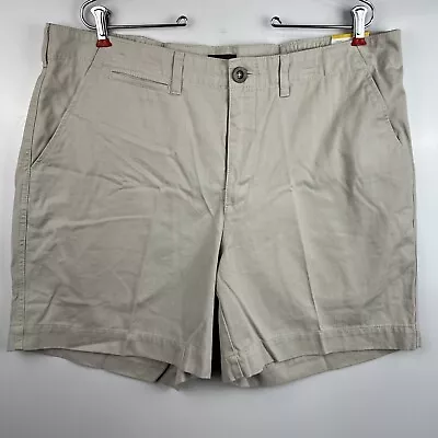 Cabela's Shorts Mens 38/7 Long Casual Chino Elastic Waist Khaki Tan ￼Zip Button • $17.48