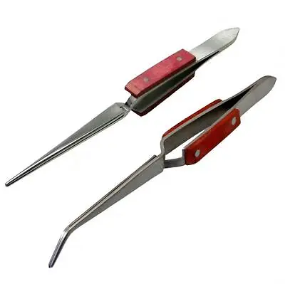 2 Pc SELF LOCKING INSULATED HANDLE TWEEZERS SET Bent And Straight Nose  Long UK • £3.45