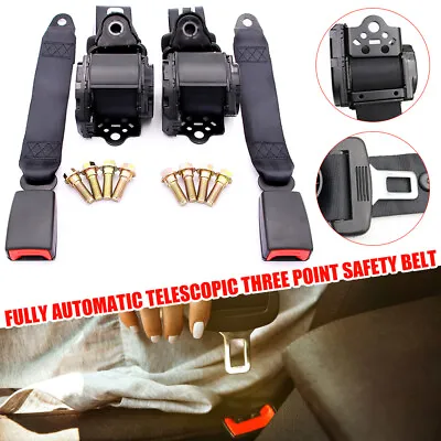 2 Set 3 Point Retractable Auto Car Safety Seat Belt Lap Diagonal Belt Adjustable • $39.99