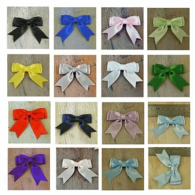 Bows Pack Of 10 Small Ready Made  2  Satin Ribbon Double Bows - 30 Colours • £3.99