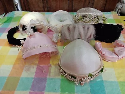 VTG Hat Church Wedding Head Pieces Feather Veil Bow Pink White  Women's Lot 10 • $21.50