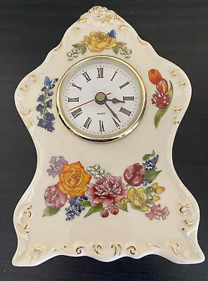 Vintage Ceramic Desk Mantel Shelf Standing Clock Beautiful Floral Design 7  Tall • $57.99