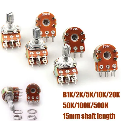 WH148 Ohm Potentiometers Lin/Log/Switched/Dual 1-500K 6Pin Shaft Length 15MM • £73.99