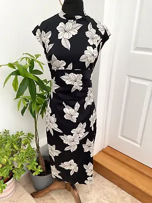 Karen Millen Oriental Dress UK 10 Vtg Floral Flower Chinese Wiggle Pencil Midi • £72.95