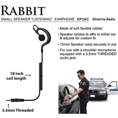 RABBIT 3.5mm Threaded Listen Only Police Earpiece For Motorola XTS Series Radios • $30.83