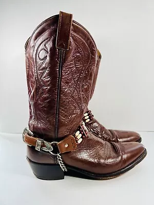 Mens Dan Post El Paso Cowboy Boots Brown Leather Belt Chain Metal Tips 12D • $98.56