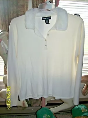 Norton McNaughton  1/4 Button Pullover Sweater W/Faux Fur Collar • $18.50