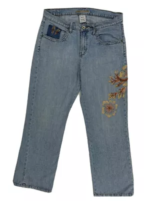 Z.Cavaricci Women 14 Blue Floral Beaded Bootcut Light Wash Jeans Vintage • $28.95