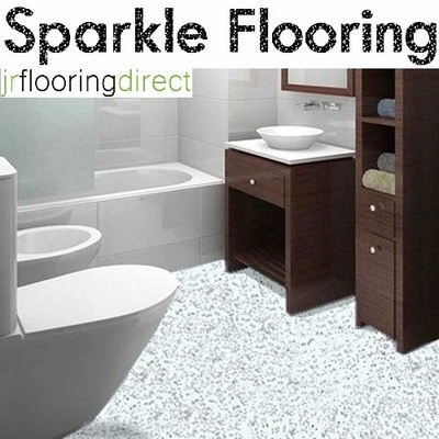 £1.99 • Buy WHITE Granite Effect Sparkly Flooring /  Glitter Sparkle Vinyl Lino Safety Floor