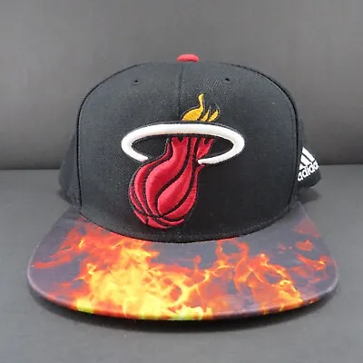 Adidas Miami Heat NBA Flame Print Snap Back Hat Vintage 90s • $19