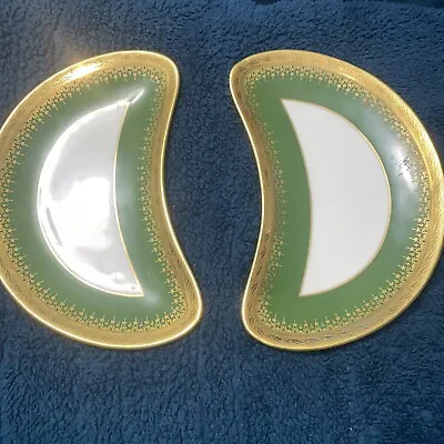 $39.99 • Buy Antique CH Field Haviland Limoges Green/Gold Trim Crescent Moon Dishes EUC