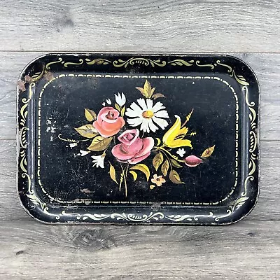 Antique Vintage Handpainted  Metal Serving Food Tea Tray Size 16 X 12 • $14.99