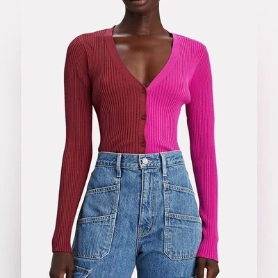 $125 • Buy Staud Maroon And Pink Cargo Color Block Cardigan