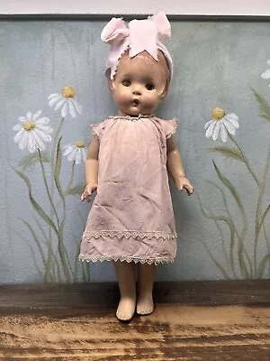Pretty In Pink Vintage Composition  Doll Sleepy Eyes Patsy Molded Hair • $45