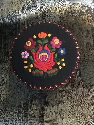 Hungarian Matyo Style Folk Art Embroidered Felt Trinket Box • $20.85