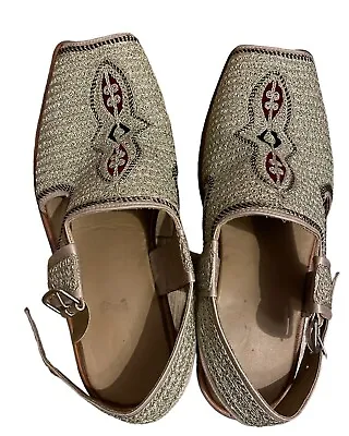 Indian Wedding Leather Golden Handmade Khussa Slipper Shoes Aladdin Theme 9.5 • £75