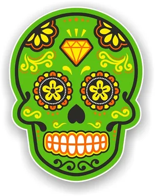 Mexican Day Of The Dead Sugar Skull Multi-Coloured Green Vinyl Car Sticker Decal • £2.49