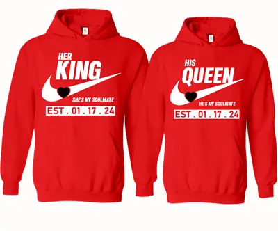 King And Queen Couple Hoodies Matching Anniversary Hoodies Valentines Day • $29.99