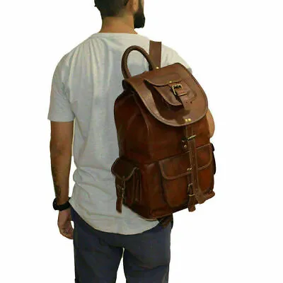 $40.05 • Buy Men's Genuine Brown Leather Backpack Rucksack Gym Sport Office Travel Laptop Bag
