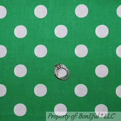 BonEful Fabric FQ Cotton Quilt Green White L Polka Dot Irish Minnie Holiday Xmas • $5.70