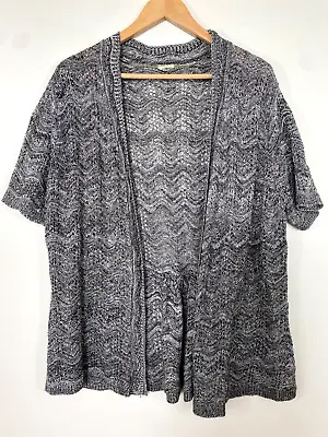 Womens Open Front Cardigan Sweater 2X 18W 20W Short Sleeve Black Marl Gray W34 • $10