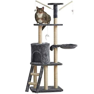 Cat Tree – Milo & Misty 146cm Cat Tower With Sisal Scratching Posts And Bed • £29.99