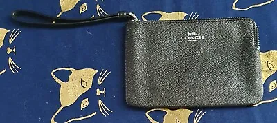 Coach New York Small Wristlet In Metallic Navy Crossgrain Leather • $49.95