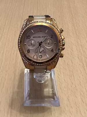 Michael Kors Blair Mk5943 Rose Gold Pink Crystal Pave Chronograph Ladies Watch • £40