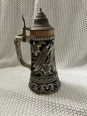 Vintage Frankfurt Germany Beer Stein Pewter Hinged Lid Wind Up Music Box Bottom • $23