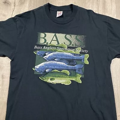 Vintage 90s Bass Anglers Sportsman Society T Shirt Men’s XL Black Jerzeez • $24.99