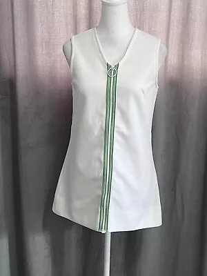 Vintage 60’s Court 1 LADIES WHITE W/ Green Stripe Zip Up TENNIS DRESS Sm • $55