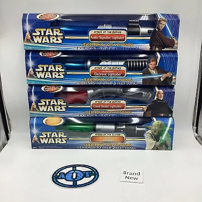 Star Wars Attack Of The Clones Lightsaber Lot - Anakin  Count Dooku  Yoda Obi • £321.40